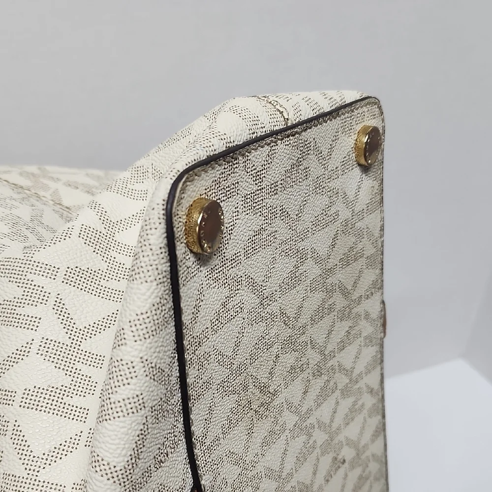 Michael Kors Logo Monogram Jet Set Beige and Brown Tote Bag Classic Style - Picture 6 of 16